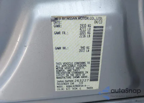 2013 Nissan Altima 2.5 S from USA, damaged, VIN 1N4AL3APXDC263227